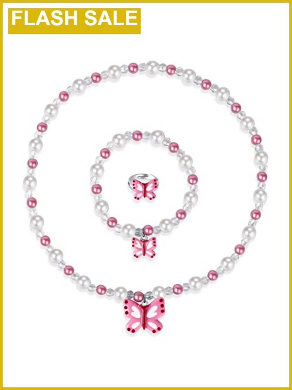 Butterfly Necklace Bracelet Ring Set Plastic Resin Adjustable Jewelry Little